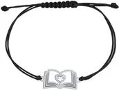 Biżuteria religijna - Srebrna Bransoletka na sznurku Książka z kryształowym sercem - miniaturka - grafika 1
