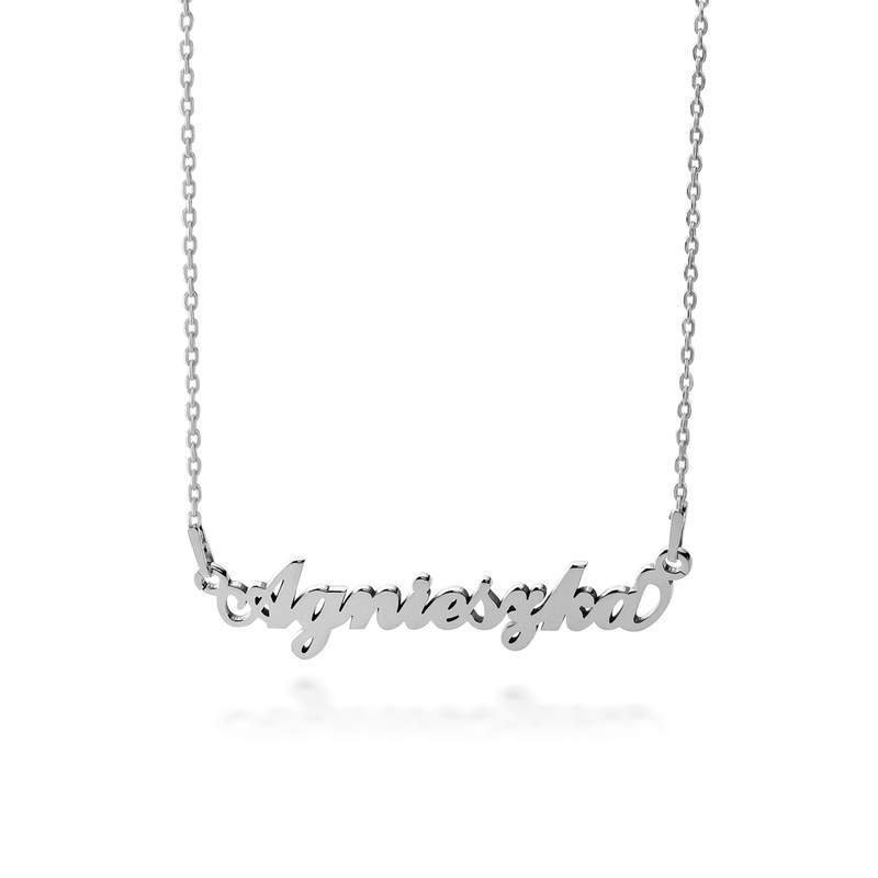 Srebrny naszyjnik celebrytka z imieniem, własny tekst, srebro 925 : Srebro - kolor pokrycia - Pokrycie platyną,Tak