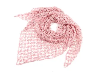 Chusta apaszka na szydełku dwukolorowa ecru i jasny róż - Apaszki i szaliki damskie - miniaturka - grafika 1