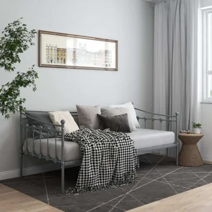Sofa rozkładana Szara metalowa rama łóżka 90x200 cm - Sofy i kanapy - miniaturka - grafika 1