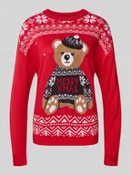 Swetry damskie - Sweter o kroju regular fit z dzianiny z motywem świątecznym model ‘TEDDY’ - miniaturka - grafika 1