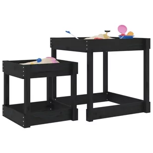 Stoliki piaskownice, 2 szt., czarne, lite drewno sosnowe Lumarko! - Place zabaw - miniaturka - grafika 1