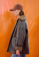 Kurtki damskie - Stradivarius Kurtka oversize dwustronna z guzikami Brązowy M - miniaturka - grafika 1