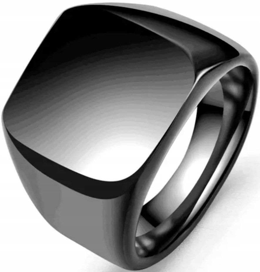 Czarny Sygnet Elegancki Luksusowy Wypolerowany na Lustro Stal Szlachetna