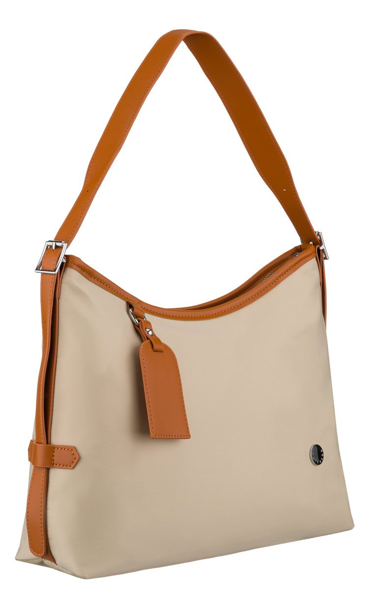 Torebka damska klasyczna PETERSON mała na ramię kieszonki na suwak lekka miejska modna beżowa