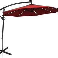 Parasole ogrodowe - Parasol przeciwsłoneczny 300 cm z oświetleniem solarnym LED, obracany o 360°, z korbą i nóżką krzyżową, na taras, do ogrodu, balkon, czerwony, Groß - miniaturka - grafika 1