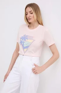 Koszulki sportowe damskie - Guess t-shirt bawełniany damski kolor różowy W4GI32 JA914 - grafika 1
