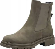 Botki damskie - TAMARIS BOTKI SKÓRZANE ZA KOSTKĘ NA ZAMEK KHAKI 39 Ż_B - miniaturka - grafika 1