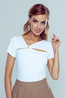 Bluzki damskie - Bluzka Damska Z Wycięciem Na Dekolcie Nina Eldar Biała  3Xl - miniaturka - grafika 1
