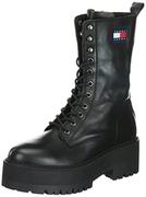 Tommy Hilfiger Damskie Tommy Jeans płaskie wyściełane buty niskie, czarne, 42 EU, Czarny, 38 EU