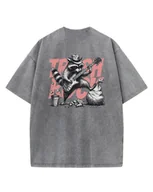 Koszulki i topy damskie - Damska koszulka oversize Trash Rock Szop Pracz sprana Szary L - miniaturka - grafika 1