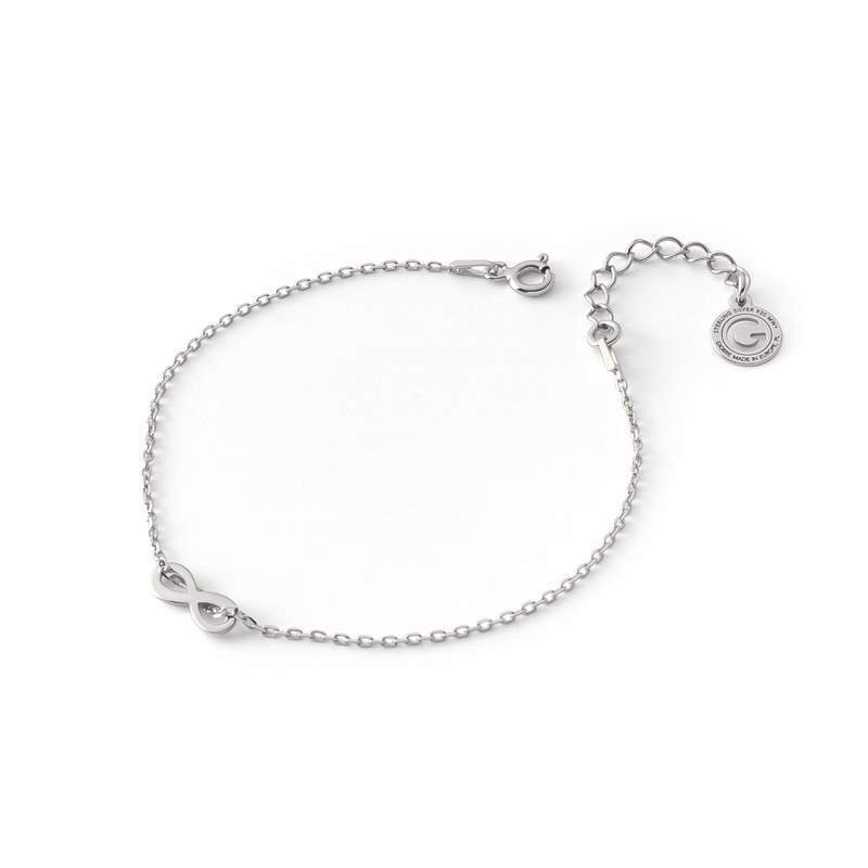Bransoletka z przewlekaną zawieszką nieskończoności, srebro 925 pokryte platyną