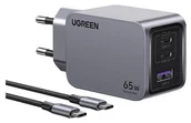 Ładowarki do telefonów - Ugreen Nexode Pro, USB + 2x USB-C, 65W + kabel USB-C 1.5m czarna - miniaturka - grafika 1