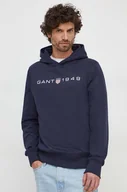 Bluzy męskie - Gant bluza męska kolor granatowy z kapturem z nadrukiem - miniaturka - grafika 1