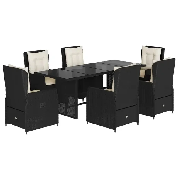 Zestaw mebli ogrodowych 190 x 80 x 74 cm, czarny, rattan PE, kremowe podusz