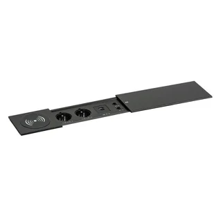 Puszka gniazdowa TYP V - pokrywa przesuwana, 2x gniazdo, porty ładowania USB A+C, 2x port RJ45, 1x ładowarka bezprzewodowa, czarna - Gniazdka elektryczne - miniaturka - grafika 1