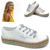 Trampki damskie - Trampki Damskie Sportowe Lee Cooper Białe na Platformie Wiosenne Wygodne 38 - miniaturka - grafika 1