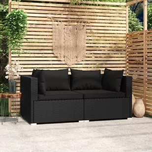 2-osobowa sofa z poduszkami, czarna, polirattan - Sofy ogrodowe - miniaturka - grafika 1