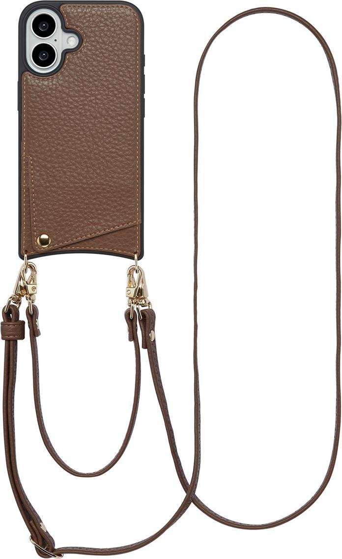Etui na telefon Selencia Nova ze sznurkiem i uchwytem na kartę do Apple iPhone 16 - Mocha Brown
