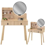 Toaletki - Toaletka kosmetyczna z lustrem, skandynawska, 120x40x80 cm, beżowy - miniaturka - grafika 1