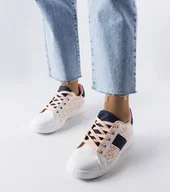 Sneakersy damskie - Białe sneakersy z kolorowymi wstawkami Kessla -39 - miniaturka - grafika 1
