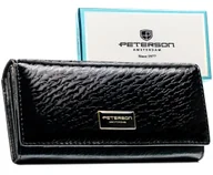 Portfele - Czarny portfel damski skórzany PETERSON duży klasyczny na zatrzask rfid stop - miniaturka - grafika 1