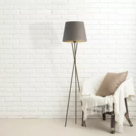Lampy stojące - Trójnożna metalowa lampa stojąca do salonu, Lysne, Tokio velur, E27, 165X37 cm, Szary ze złotym wnętrzem - miniaturka - grafika 1