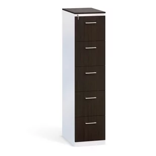 Kartoteka metalowa KOMBI z drewnianym frontem A4, 5 szuflad, szary/wenge - Szafy biurowe - miniaturka - grafika 1