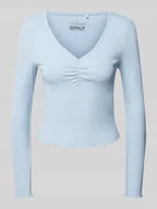 Bluzki damskie - Bluzka z długim rękawem o kroju slim fit z mieszanki bawełny z falbanami model ‘BETTY’ - miniaturka - grafika 1