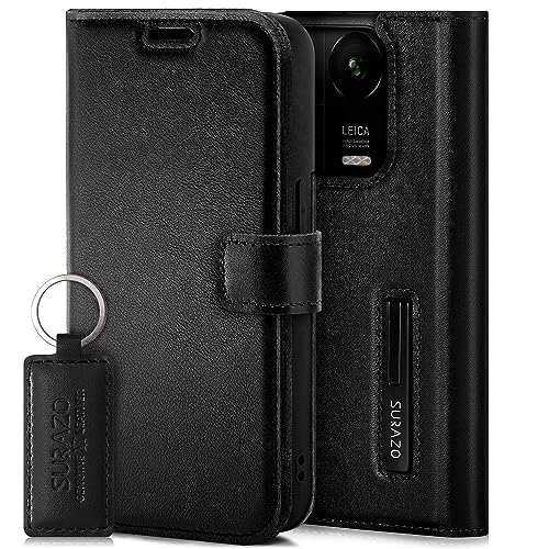 SURAZO Etui na telefon komórkowy klasy premium do Redmi Note 13 Pro 5G – składane etui ochronne z prawdziwej skóry [magnes, kieszeń na karty, ochrona RFID, funkcja stojaka] etui z klapką, skórzane