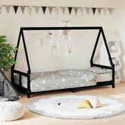 Łóżeczka i kojce - vidaXL Rama łóżka, czarna, 80x200 cm, lite drewno sosnowe - miniaturka - grafika 1