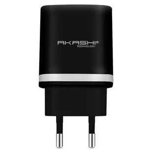2-portowa ładowarka sieciowa USB 2.1A Kabel USB typu C o długości 1 m — czarny Akashi - Ładowarki do telefonów - miniaturka - grafika 1