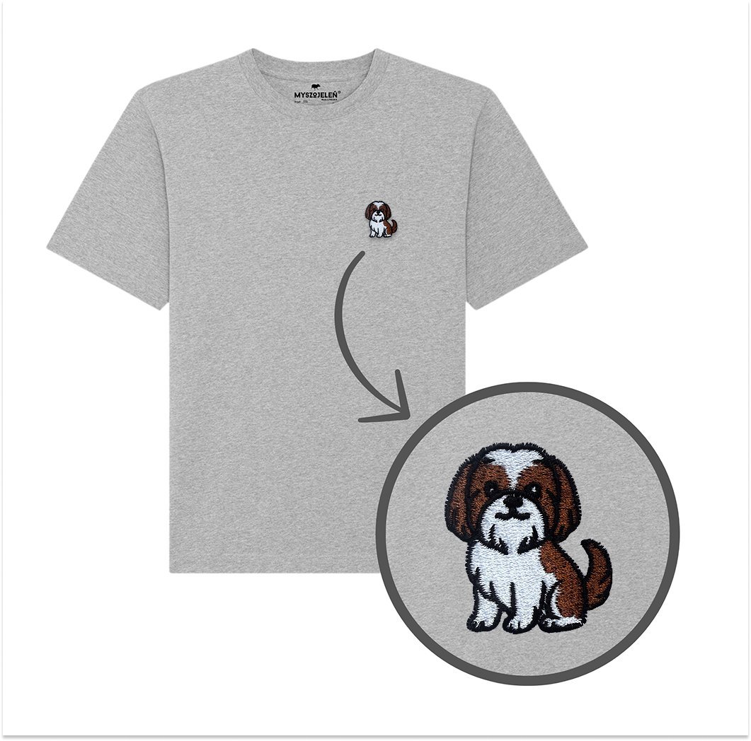 Haftowany T-shirt - SHIH TZU - szary 2XL