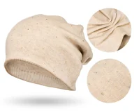 Czapki damskie - Beżowa czapka damska z kryształkami beanie zimowa fason slouchy PETERSON - miniaturka - grafika 1
