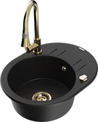 Zlewozmywaki z baterią - Mexen Kevin zlewozmywak granitowy 1-komorowy z ociekaczem i baterią kuchenną Elia, czarny - 6517-77-670101-50 - miniaturka - grafika 1