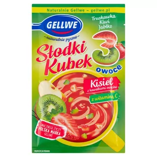 Gellwe Słodki Kubek 3 owoce Kisiel z kawałkami owoców  truskawka kiwi jabłko 30 g - Kisiel - miniaturka - grafika 1