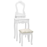 Toaletki - vidaXL Toaletka ze stołkiem, biała, 50x59x136 cm, drewno paulowni - miniaturka - grafika 1