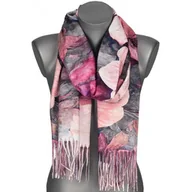 Apaszki i szaliki damskie - Szalik damski szal jesień zima KWIATY na prezent z frędzlami RC15-5 fiolet - miniaturka - grafika 1