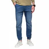 Spodnie męskie - Męskie spodnie jeansowe z efektem sprania - niebieskie V2 OM-PADJ-0267 XL - miniaturka - grafika 1