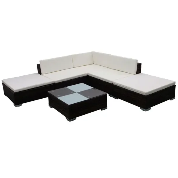 Rattanowy zestaw mebli ogrodowych brązowy z kremowymi poduszkami 70x70x63