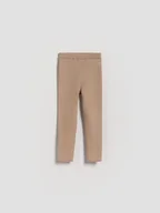 Bluzy dla dziewczynek - Reserved - Dzianinowe legginsy z wiskozą - beżowy - miniaturka - grafika 1
