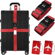 Akcesoria podróżnicze - Pasy do zabezpieczenia walizki na hasło 2 szt. + etykiety - Czerwone - miniaturka - grafika 1