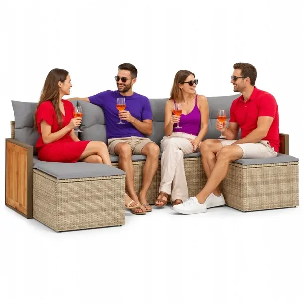 Zestaw wypoczynkowy ogrodowy beżowy, rattan PE, wymiary: 55x62x69 cm