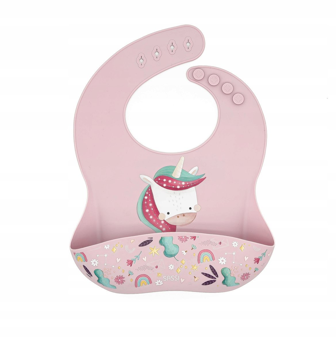 SASSI Śliniak silikonowy z kieszonką jednorożec SASSI