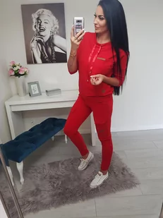 DRES DAMSKI LOS ANGELES BLUZA PLUS BOJÓWKI - TAŚMY - RĘKAW 3/4 - CZERWONY - ETNEE - Bluzy sportowe damskie - miniaturka - grafika 1