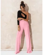 Spodnie damskie - Eleganckie spodnie z szerokimi nogawkami ASALA- pudrowy róż - miniaturka - grafika 1