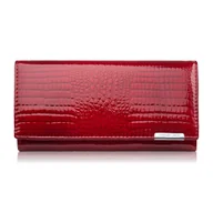 Portfele - Portfel damski skórzany lakierowany czerwony z tłoczeniem croco SP-16-CRD - miniaturka - grafika 1