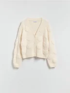 Swetry damskie - Reserved - Kardigan ze strukturalnym wzorem - kremowy - miniaturka - grafika 1