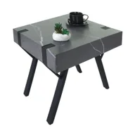 Ławy i stoliki kawowe - Stolik boczny HWC-L54, stolik kawowy stolik nocny stolik do salonu stolik kawowy, żelazny MDF 50x55x50cm ~ marmurowy wygląd szary - miniaturka - grafika 1