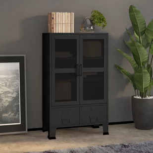 shumee Szafka w stylu industrialnym czarna 70x40x115 cm metalowa - Szafki do salonu - miniaturka - grafika 1